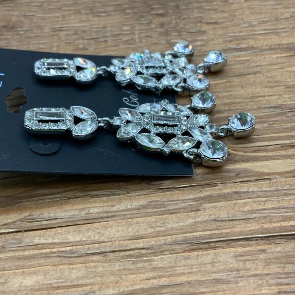 Monet Silver Tone Rhinestone Chandelier Earrings - Picture 7 of 7